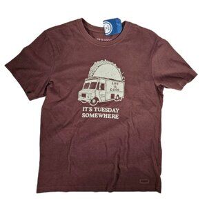 Life is Good It's Tuesday Somewhere Taco Burgundy White Shirt Men's Size Medium
